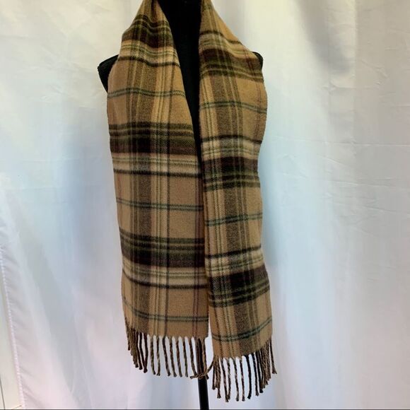 Chaps chocolate brown tan brown plaid check soft fall winter scarf - Picture 3 of 8